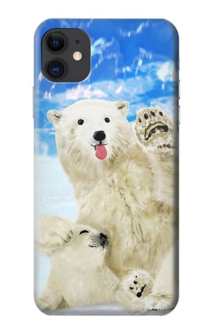W3794 Arctic Polar Bear in Love with Seal Paint Hülle Schutzhülle Taschen und Leder Flip für iPhone 11