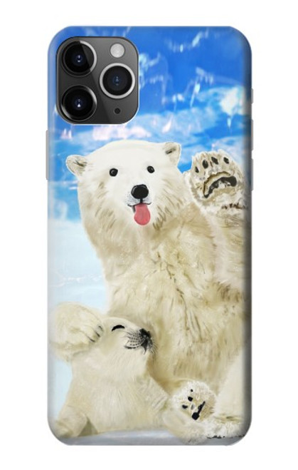 W3794 Arctic Polar Bear in Love with Seal Paint Hülle Schutzhülle Taschen und Leder Flip für iPhone 11 Pro