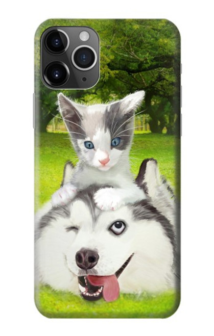 W3795 Grumpy Kitten Cat Playful Siberian Husky Dog Paint Hülle Schutzhülle Taschen und Leder Flip für iPhone 11 Pro