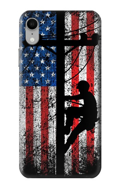 W3803 Electrician Lineman American Flag Hülle Schutzhülle Taschen und Leder Flip für iPhone XR