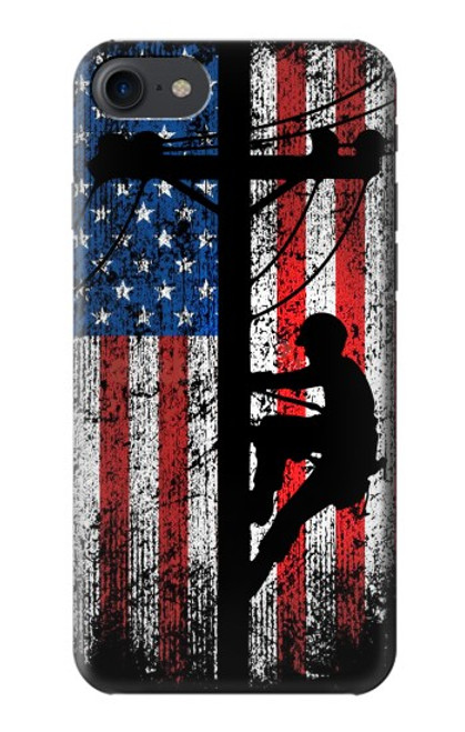 W3803 Electrician Lineman American Flag Hülle Schutzhülle Taschen und Leder Flip für iPhone 7, iPhone 8, iPhone SE (2020) (2022)
