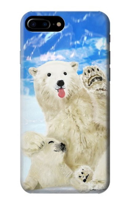 W3794 Arctic Polar Bear in Love with Seal Paint Hülle Schutzhülle Taschen und Leder Flip für iPhone 7 Plus, iPhone 8 Plus