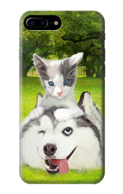 W3795 Grumpy Kitten Cat Playful Siberian Husky Dog Paint Hülle Schutzhülle Taschen und Leder Flip für iPhone 7 Plus, iPhone 8 Plus