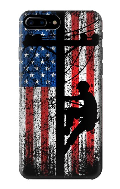 W3803 Electrician Lineman American Flag Hülle Schutzhülle Taschen und Leder Flip für iPhone 7 Plus, iPhone 8 Plus