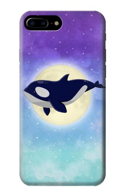 W3807 Killer Whale Orca Moon Pastel Fantasy Hülle Schutzhülle Taschen und Leder Flip für iPhone 7 Plus, iPhone 8 Plus