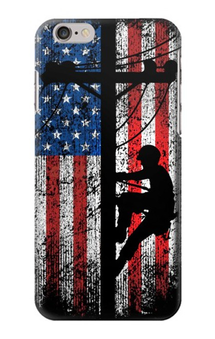 W3803 Electrician Lineman American Flag Hülle Schutzhülle Taschen und Leder Flip für iPhone 6 Plus, iPhone 6s Plus