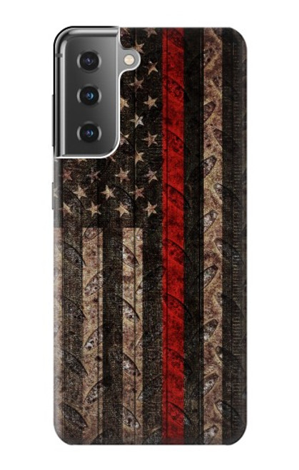 W3804 Fire Fighter Metal Red Line Flag Graphic Hülle Schutzhülle Taschen und Leder Flip für Samsung Galaxy S21 Plus 5G, Galaxy S21+ 5G