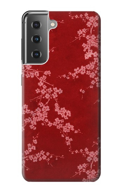 W3817 Red Floral Cherry blossom Pattern Hülle Schutzhülle Taschen und Leder Flip für Samsung Galaxy S21 Plus 5G, Galaxy S21+ 5G