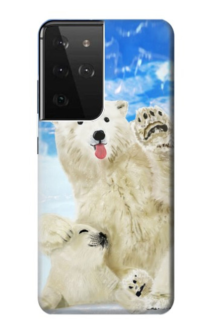 W3794 Arctic Polar Bear in Love with Seal Paint Hülle Schutzhülle Taschen und Leder Flip für Samsung Galaxy S21 Ultra 5G