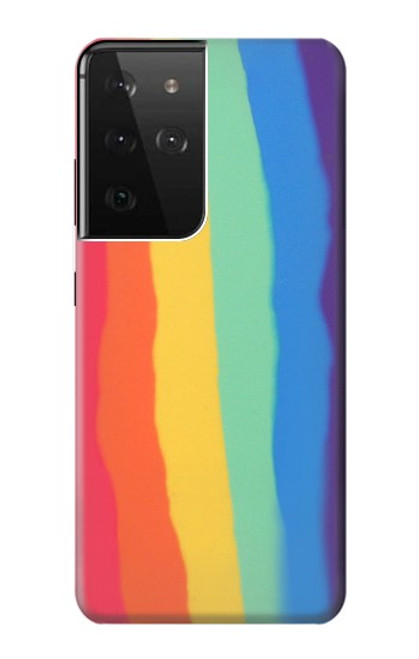 W3799 Cute Vertical Watercolor Rainbow Hülle Schutzhülle Taschen und Leder Flip für Samsung Galaxy S21 Ultra 5G