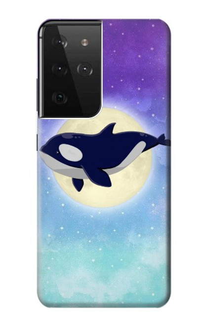 W3807 Killer Whale Orca Moon Pastel Fantasy Hülle Schutzhülle Taschen und Leder Flip für Samsung Galaxy S21 Ultra 5G