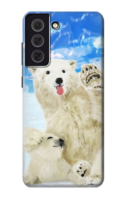 W3794 Arctic Polar Bear in Love with Seal Paint Hülle Schutzhülle Taschen und Leder Flip für Samsung Galaxy S21 FE 5G