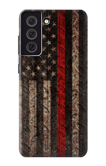 W3804 Fire Fighter Metal Red Line Flag Graphic Hülle Schutzhülle Taschen und Leder Flip für Samsung Galaxy S21 FE 5G