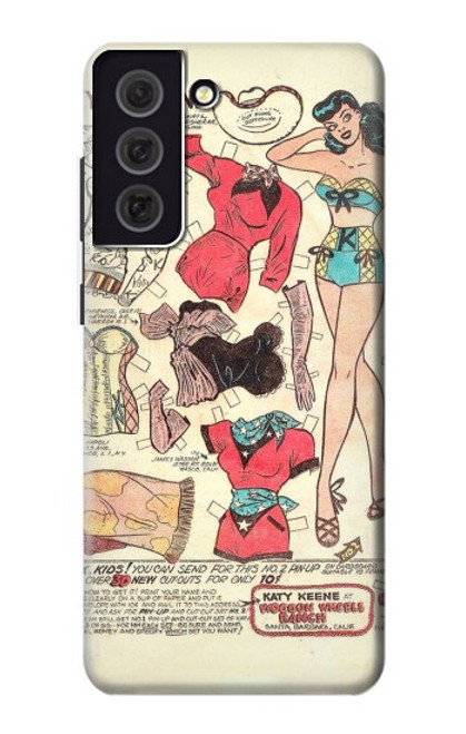 W3820 Vintage Cowgirl Fashion Paper Doll Hülle Schutzhülle Taschen und Leder Flip für Samsung Galaxy S21 FE 5G