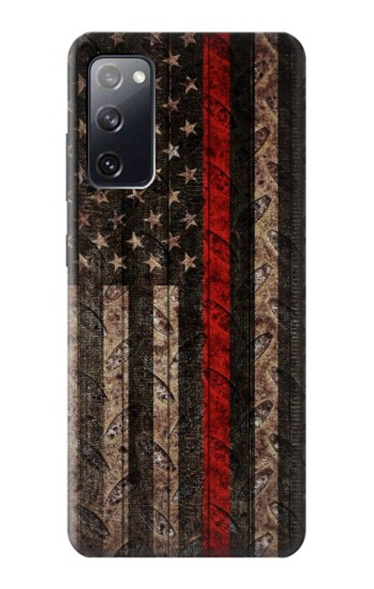 W3804 Fire Fighter Metal Red Line Flag Graphic Hülle Schutzhülle Taschen und Leder Flip für Samsung Galaxy S20 FE