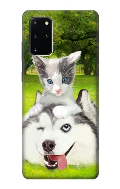 W3795 Grumpy Kitten Cat Playful Siberian Husky Dog Paint Hülle Schutzhülle Taschen und Leder Flip für Samsung Galaxy S20 Plus, Galaxy S20+