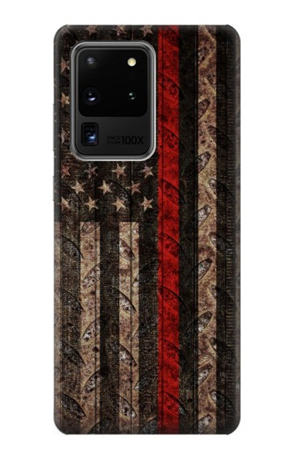 W3804 Fire Fighter Metal Red Line Flag Graphic Hülle Schutzhülle Taschen und Leder Flip für Samsung Galaxy S20 Ultra