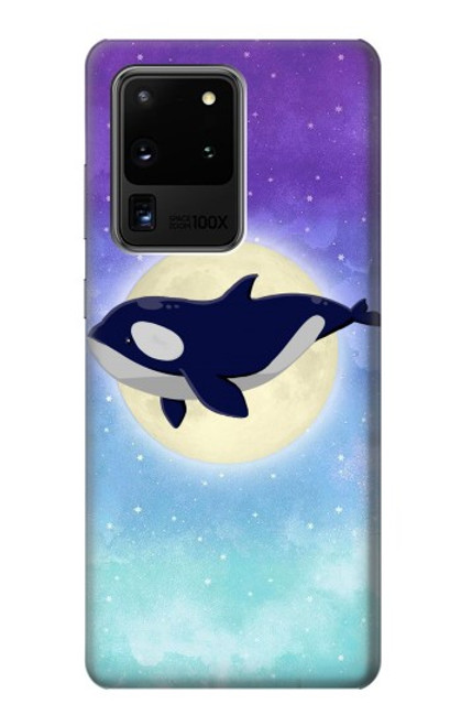 W3807 Killer Whale Orca Moon Pastel Fantasy Hülle Schutzhülle Taschen und Leder Flip für Samsung Galaxy S20 Ultra