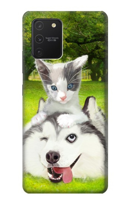 W3795 Grumpy Kitten Cat Playful Siberian Husky Dog Paint Hülle Schutzhülle Taschen und Leder Flip für Samsung Galaxy S10 Lite