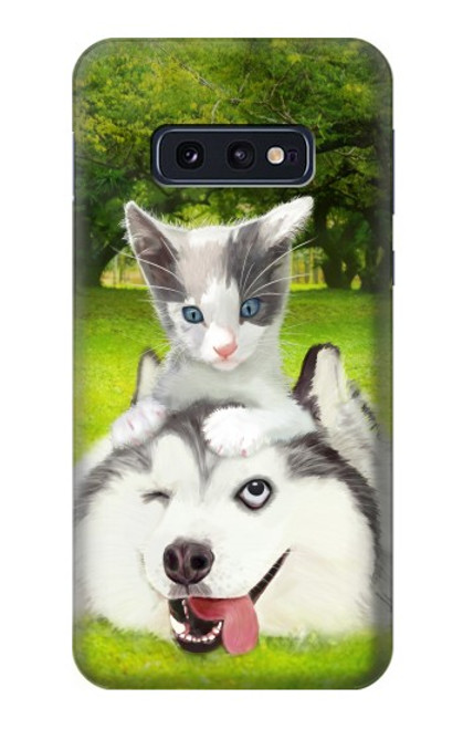 W3795 Grumpy Kitten Cat Playful Siberian Husky Dog Paint Hülle Schutzhülle Taschen und Leder Flip für Samsung Galaxy S10e