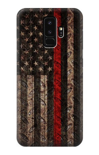 W3804 Fire Fighter Metal Red Line Flag Graphic Hülle Schutzhülle Taschen und Leder Flip für Samsung Galaxy S9 Plus