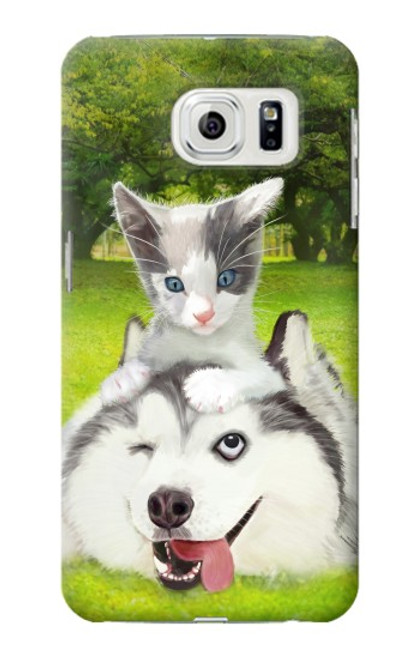 W3795 Grumpy Kitten Cat Playful Siberian Husky Dog Paint Hülle Schutzhülle Taschen und Leder Flip für Samsung Galaxy S7 Edge