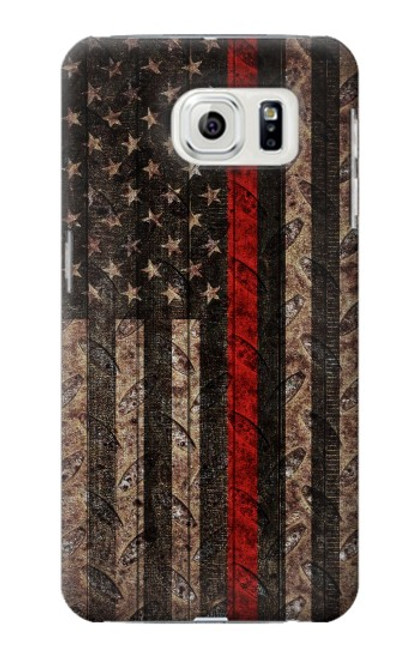 W3804 Fire Fighter Metal Red Line Flag Graphic Hülle Schutzhülle Taschen und Leder Flip für Samsung Galaxy S7 Edge