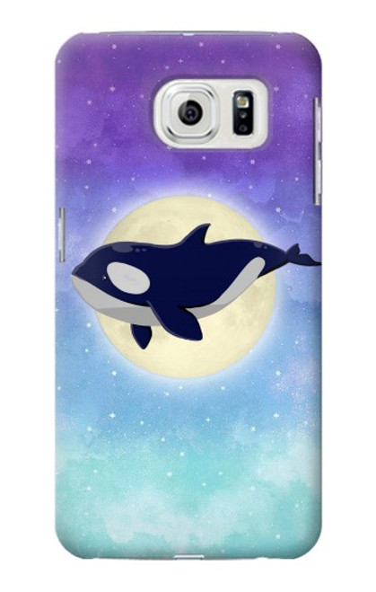 W3807 Killer Whale Orca Moon Pastel Fantasy Hülle Schutzhülle Taschen und Leder Flip für Samsung Galaxy S7 Edge