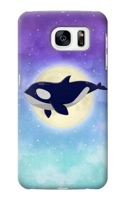 W3807 Killer Whale Orca Moon Pastel Fantasy Hülle Schutzhülle Taschen und Leder Flip für Samsung Galaxy S7