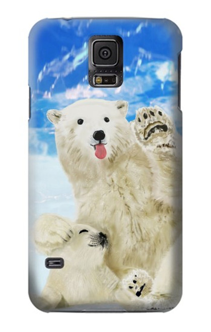 W3794 Arctic Polar Bear in Love with Seal Paint Hülle Schutzhülle Taschen und Leder Flip für Samsung Galaxy S5