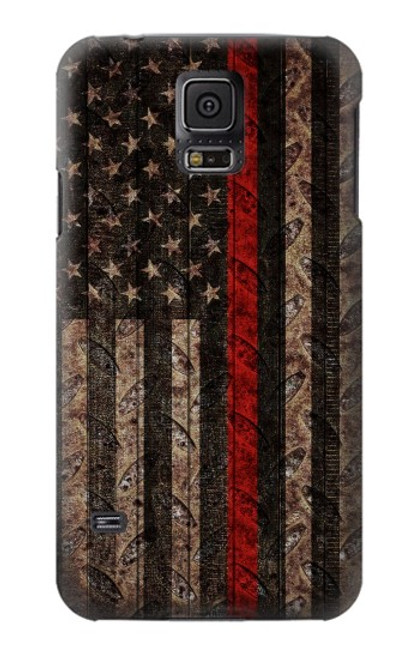 W3804 Fire Fighter Metal Red Line Flag Graphic Hülle Schutzhülle Taschen und Leder Flip für Samsung Galaxy S5