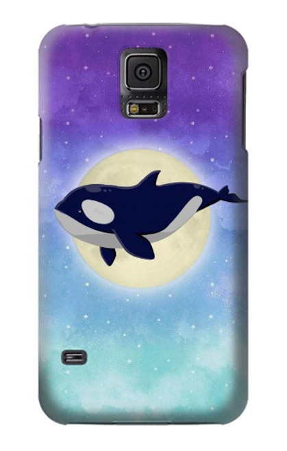 W3807 Killer Whale Orca Moon Pastel Fantasy Hülle Schutzhülle Taschen und Leder Flip für Samsung Galaxy S5