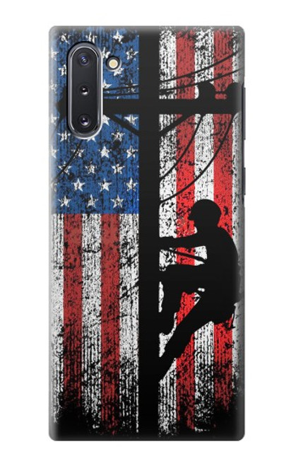 W3803 Electrician Lineman American Flag Hülle Schutzhülle Taschen und Leder Flip für Samsung Galaxy Note 10