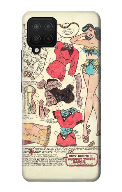 W3820 Vintage Cowgirl Fashion Paper Doll Hülle Schutzhülle Taschen und Leder Flip für Samsung Galaxy A12