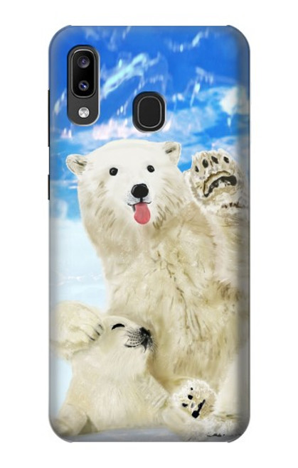 W3794 Arctic Polar Bear in Love with Seal Paint Hülle Schutzhülle Taschen und Leder Flip für Samsung Galaxy A20, Galaxy A30
