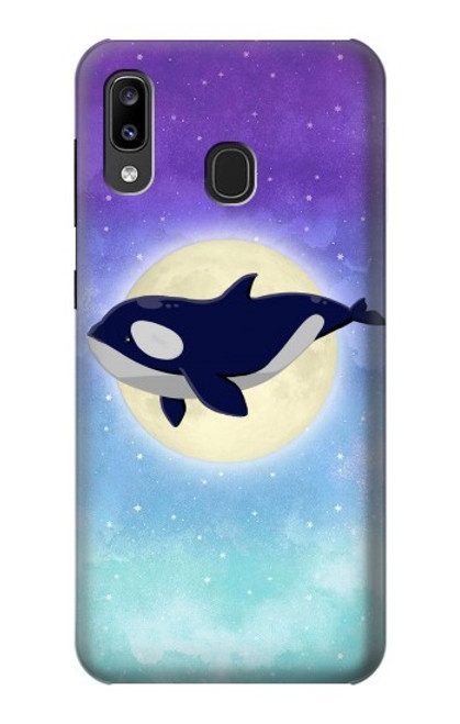 W3807 Killer Whale Orca Moon Pastel Fantasy Hülle Schutzhülle Taschen und Leder Flip für Samsung Galaxy A20, Galaxy A30