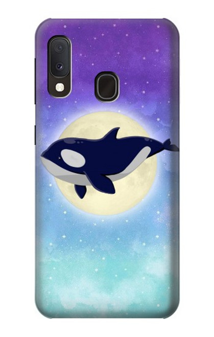 W3807 Killer Whale Orca Moon Pastel Fantasy Hülle Schutzhülle Taschen und Leder Flip für Samsung Galaxy A20e