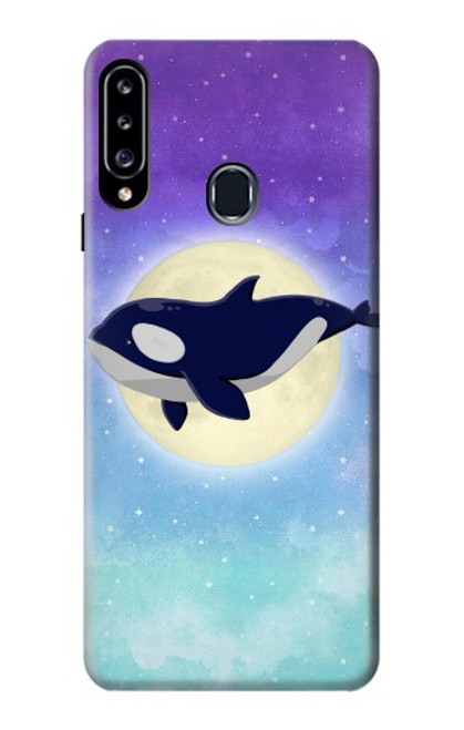 W3807 Killer Whale Orca Moon Pastel Fantasy Hülle Schutzhülle Taschen und Leder Flip für Samsung Galaxy A20s