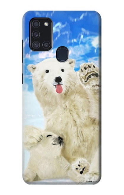 W3794 Arctic Polar Bear in Love with Seal Paint Hülle Schutzhülle Taschen und Leder Flip für Samsung Galaxy A21s