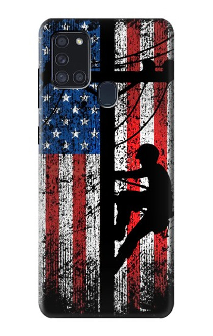 W3803 Electrician Lineman American Flag Hülle Schutzhülle Taschen und Leder Flip für Samsung Galaxy A21s