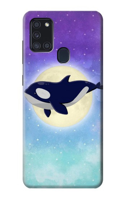 W3807 Killer Whale Orca Moon Pastel Fantasy Hülle Schutzhülle Taschen und Leder Flip für Samsung Galaxy A21s