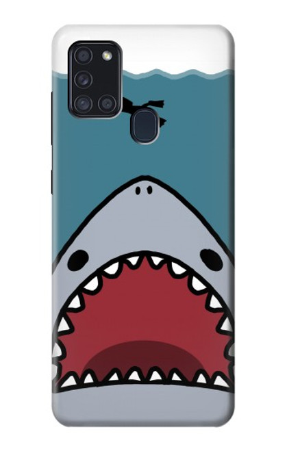 W3825 Cartoon Shark Sea Diving Hülle Schutzhülle Taschen und Leder Flip für Samsung Galaxy A21s