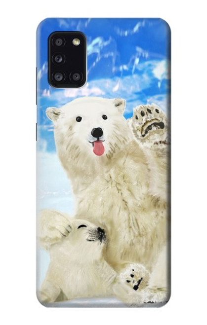 W3794 Arctic Polar Bear in Love with Seal Paint Hülle Schutzhülle Taschen und Leder Flip für Samsung Galaxy A31