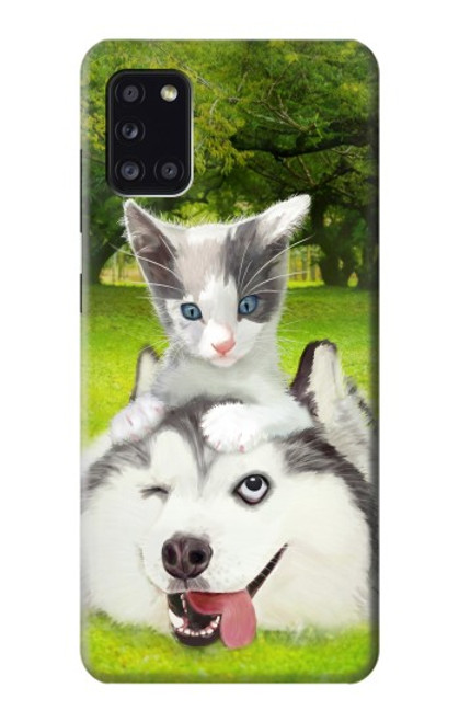 W3795 Grumpy Kitten Cat Playful Siberian Husky Dog Paint Hülle Schutzhülle Taschen und Leder Flip für Samsung Galaxy A31