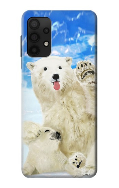 W3794 Arctic Polar Bear in Love with Seal Paint Hülle Schutzhülle Taschen und Leder Flip für Samsung Galaxy A32 4G