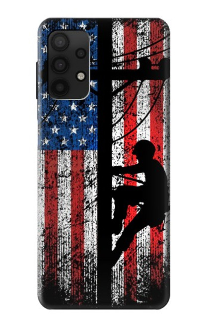 W3803 Electrician Lineman American Flag Hülle Schutzhülle Taschen und Leder Flip für Samsung Galaxy A32 4G