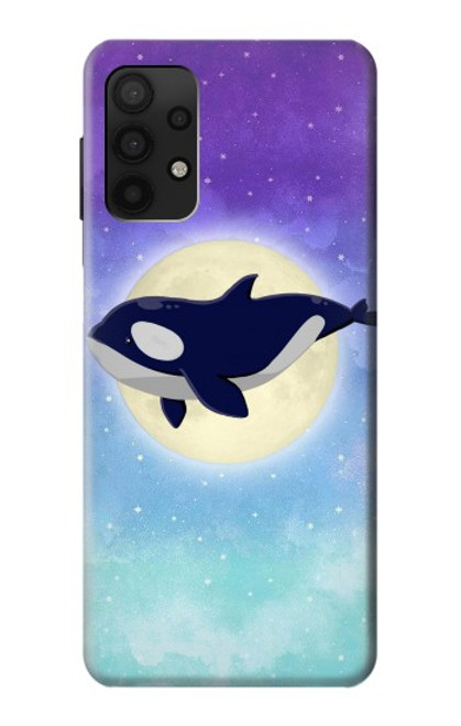 W3807 Killer Whale Orca Moon Pastel Fantasy Hülle Schutzhülle Taschen und Leder Flip für Samsung Galaxy A32 4G