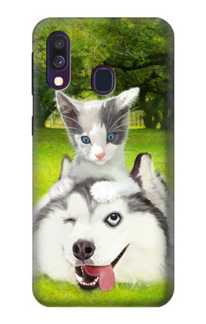 W3795 Grumpy Kitten Cat Playful Siberian Husky Dog Paint Hülle Schutzhülle Taschen und Leder Flip für Samsung Galaxy A40