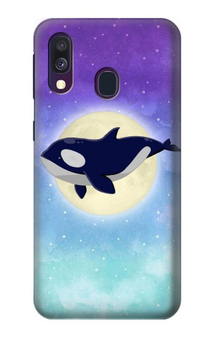 W3807 Killer Whale Orca Moon Pastel Fantasy Hülle Schutzhülle Taschen und Leder Flip für Samsung Galaxy A40