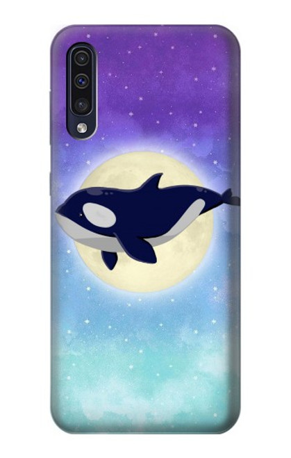 W3807 Killer Whale Orca Moon Pastel Fantasy Hülle Schutzhülle Taschen und Leder Flip für Samsung Galaxy A50